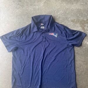Majestic New England Blue Polo Shirt Classic Short-Sleeve